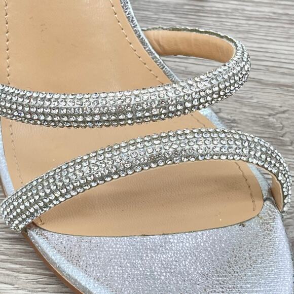 LAUREN LORRAINE Dria Silver Embellished Formal Ankle Strap Stiletto Heel- Sz 10 - Picture 2 of 11